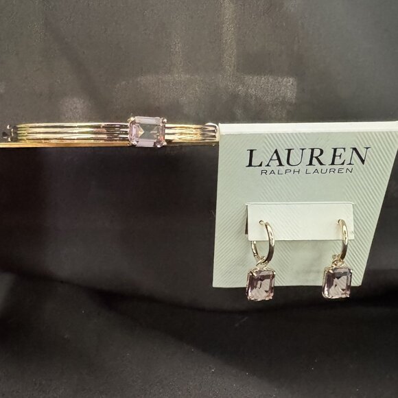 Lauren bracelet and earring set with light purple stones in gold tone setting. - Picture 3 of 3